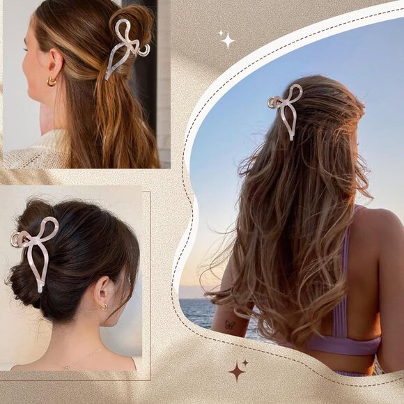 2 Pack Metal Bow Hair Clips Non-Slip Large Hair Clips for Women All Hair Types - Picture 4 of 7